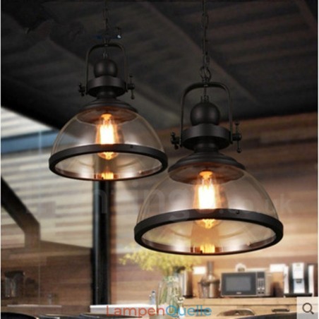 Retro-Pendelleuchte aus Stahl mit 1 Licht und Glasschirm Retro-Pendelleuchte aus Stahl mit 1 Licht und Glasschirm