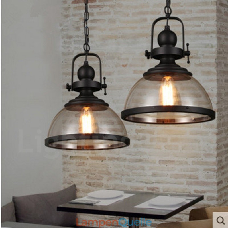 Retro-Pendelleuchte aus Stahl mit 1 Licht und Glasschirm