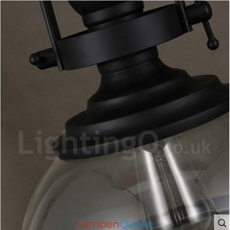 Retro-Pendelleuchte aus Stahl mit 1 Licht und Glasschirm