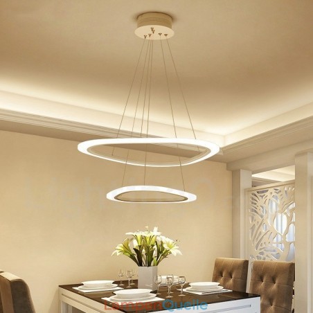 Dimmbar mit Fernbedienung, moderne zeitgenössische Pendelleuchte mit 2 Ringen, Aluminiumlegierung, mit Acrylschirm Dimmbar mit Fernbedienung, moderne zeitgenössische Pendelleuchte mit 2 Ringen, Aluminiumlegierung, mit Acrylschirm
