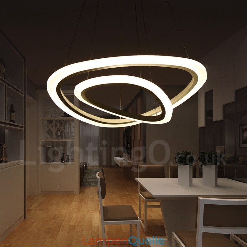 Dimmbar mit Fernbedienung, moderne zeitgenössische Pendelleuchte mit 2 Ringen, Aluminiumlegierung, mit Acrylschirm