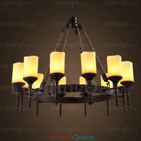 Pendelleuchte im Landhausstil, Vintage-Stil, Retro-Stil, mit Glasschirm, 12 Lichter Pendelleuchte im Landhausstil, Vintage-Stil, Retro-Stil, mit Glasschirm, 12 Lichter