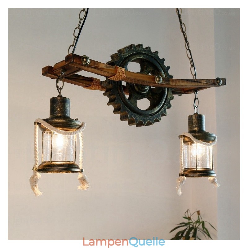 Pendelleuchte im Landhausstil, Vintage-Stil, Retro-Stil, mit Glasschirm, 2 Lichter