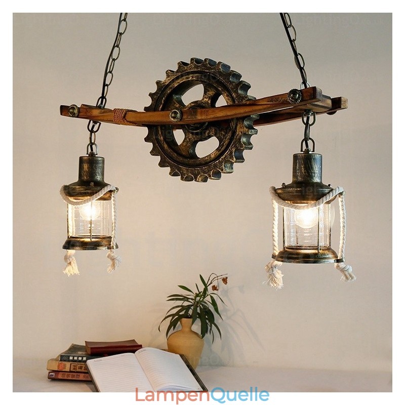 Pendelleuchte im Landhausstil, Vintage-Stil, Retro-Stil, mit Glasschirm, 2 Lichter