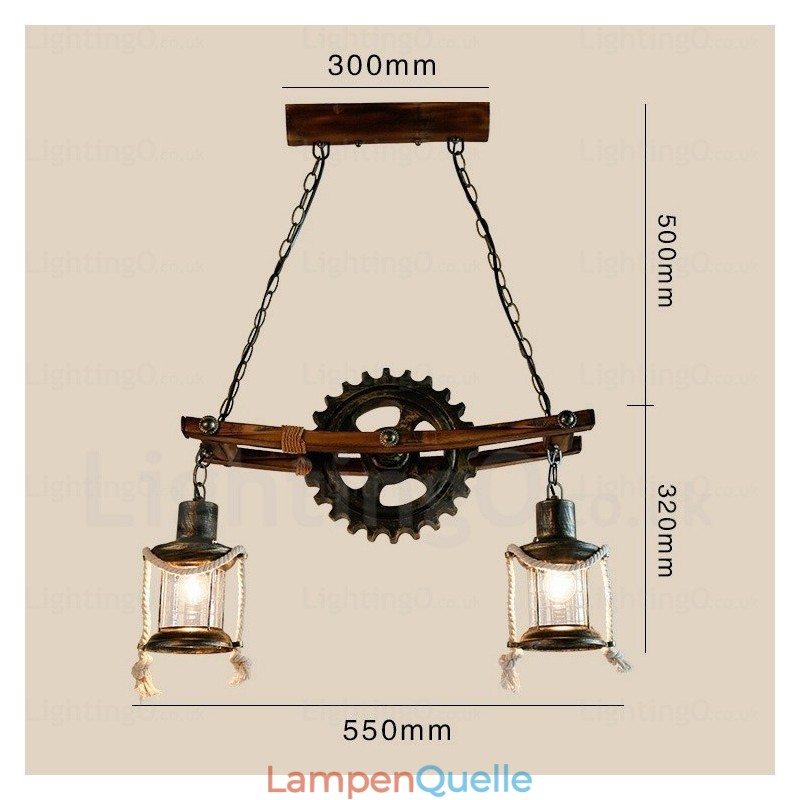 Pendelleuchte im Landhausstil, Vintage-Stil, Retro-Stil, mit Glasschirm, 2 Lichter