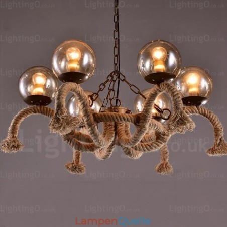 6-flammige Vintage-Retro-Pendelleuchte mit Glasschirm 6-flammige Vintage-Retro-Pendelleuchte mit Glasschirm