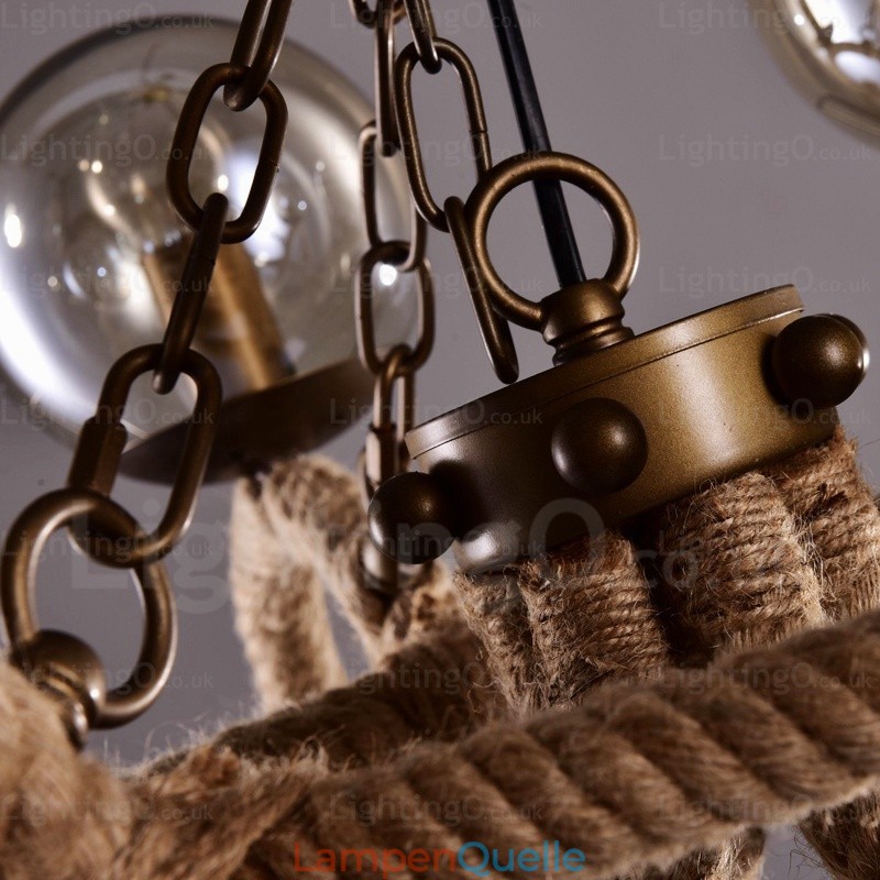 6-flammige Vintage-Retro-Pendelleuchte mit Glasschirm