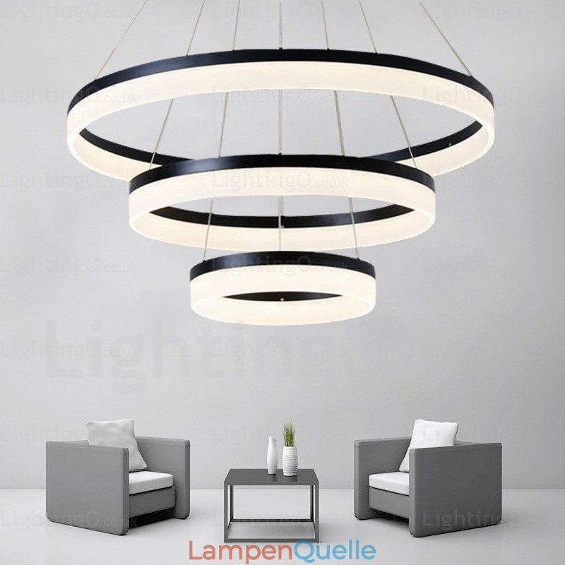 Moderne Pendelleuchte mit 3 Ringen und dimmbarem WLAN und Acrylschirm