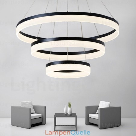 Moderne Pendelleuchte mit 3 Ringen und dimmbarem WLAN und Acrylschirm Moderne Pendelleuchte mit 3 Ringen und dimmbarem WLAN und Acrylschirm