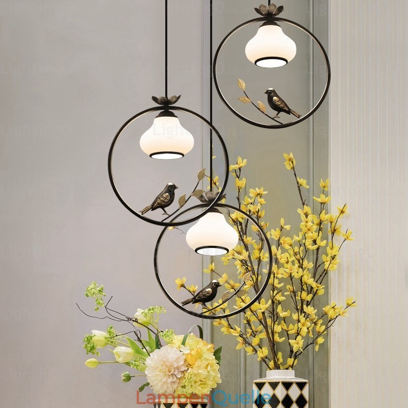 1-flammige Hängeleuchte im Landhausstil mit Glasschirm