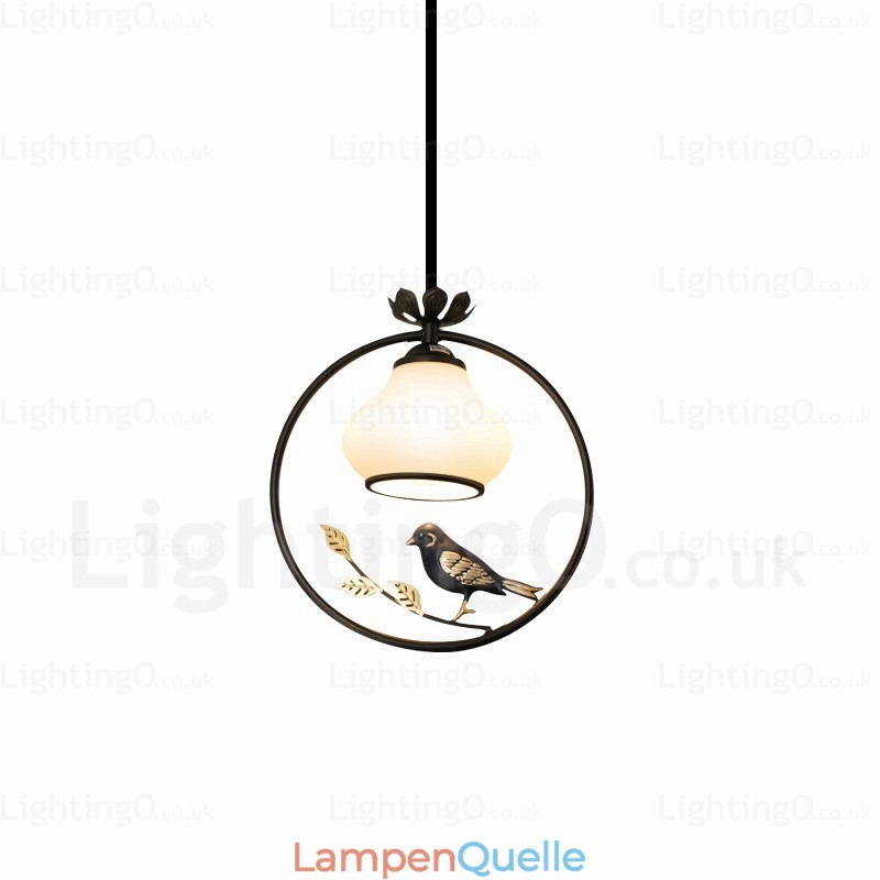 1-flammige Hängeleuchte im Landhausstil mit Glasschirm