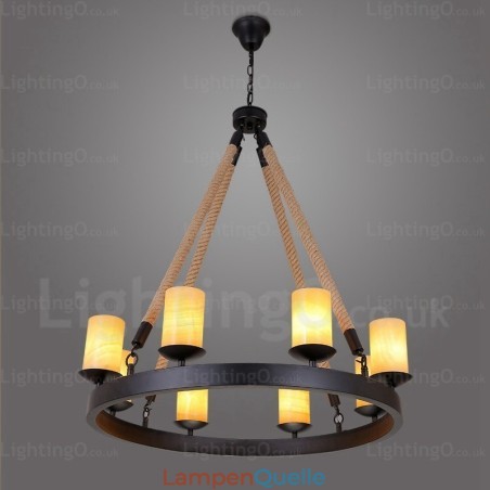 8-flammige Vintage-Retro-Pendelleuchte mit Marmorschirm 8-flammige Vintage-Retro-Pendelleuchte mit Marmorschirm