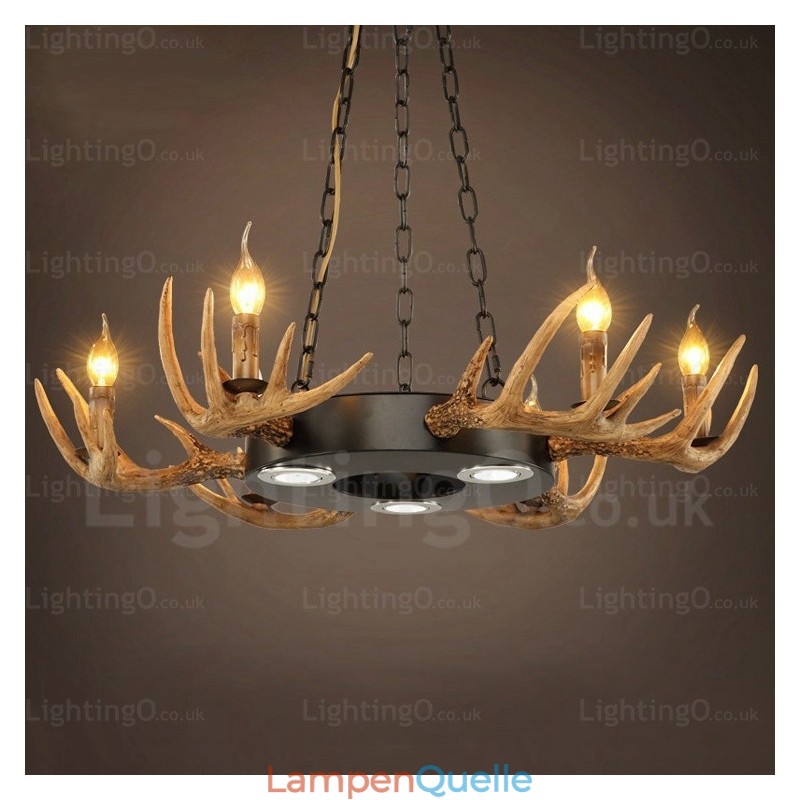9-flammige Vintage Retro Rustikale Geweih Kronleuchter Pendelleuchte
