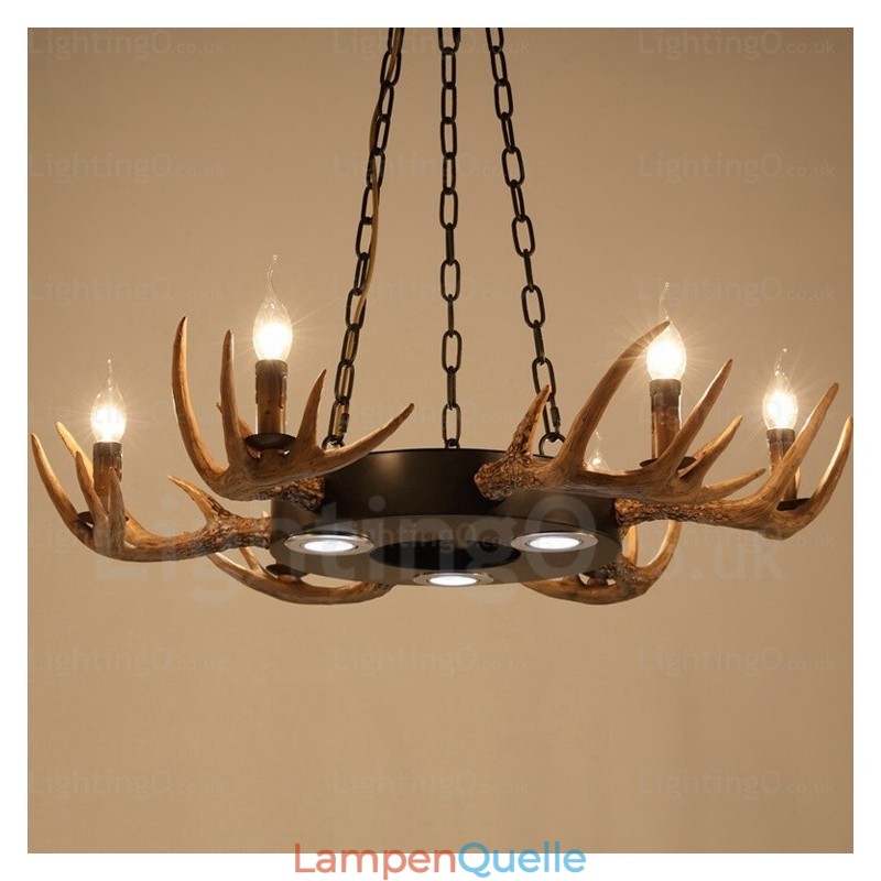 9-flammige Vintage Retro Rustikale Geweih Kronleuchter Pendelleuchte