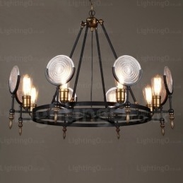 6-flammige Vintage-Retro-Pendelleuchte mit Glasschirm