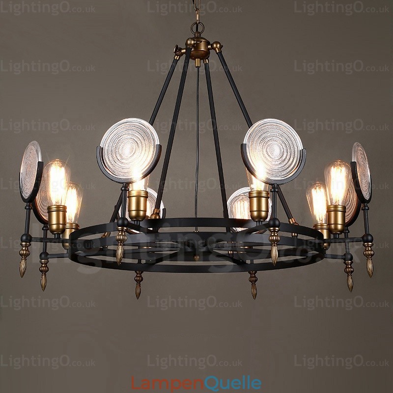 6-flammige Vintage-Retro-Pendelleuchte mit Glasschirm