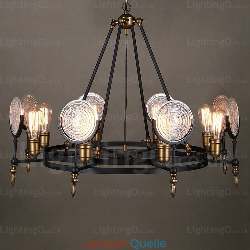 6-flammige Vintage-Retro-Pendelleuchte mit Glasschirm