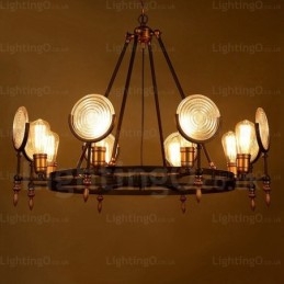 6-flammige Vintage-Retro-Pendelleuchte mit Glasschirm