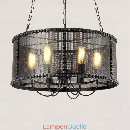 6-flammige Vintage-Retro-Pendelleuchte mit Edelstahlschirm 6-flammige Vintage-Retro-Pendelleuchte mit Edelstahlschirm