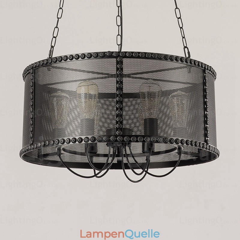 6-flammige Vintage-Retro-Pendelleuchte mit Edelstahlschirm