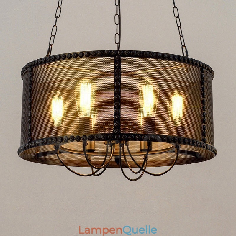 6-flammige Vintage-Retro-Pendelleuchte mit Edelstahlschirm