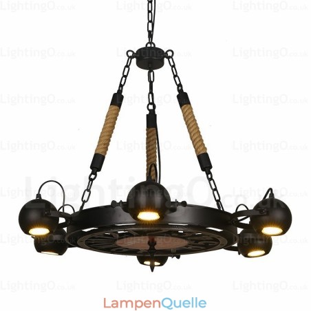 6-flammige Vintage-Retro-Pendelleuchte mit Edelstahlschirm 6-flammige Vintage-Retro-Pendelleuchte mit Edelstahlschirm