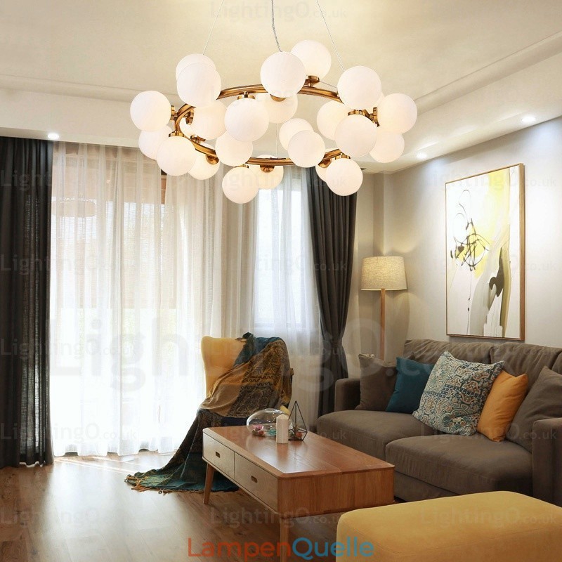 25-flammige nordische Pendelleuchte mit Glasschirm