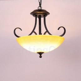 Rustikale Pendelleuchte mit 3 Lichtern und Glasschirm