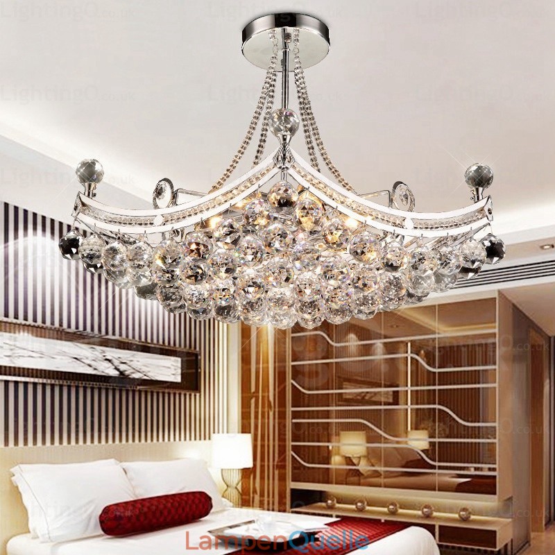 Moderne Pendelleuchte mit 5 Lichtern und Kristallschirm