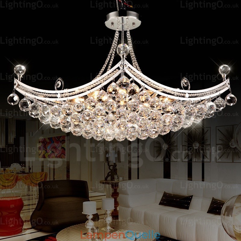 Moderne Pendelleuchte mit 5 Lichtern und Kristallschirm