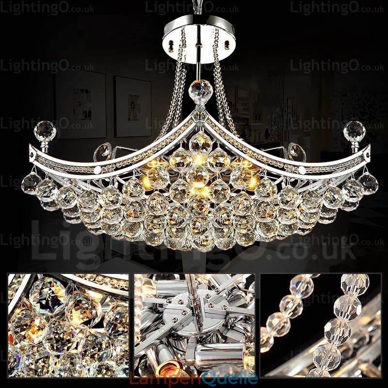 Moderne Pendelleuchte mit 5 Lichtern und Kristallschirm