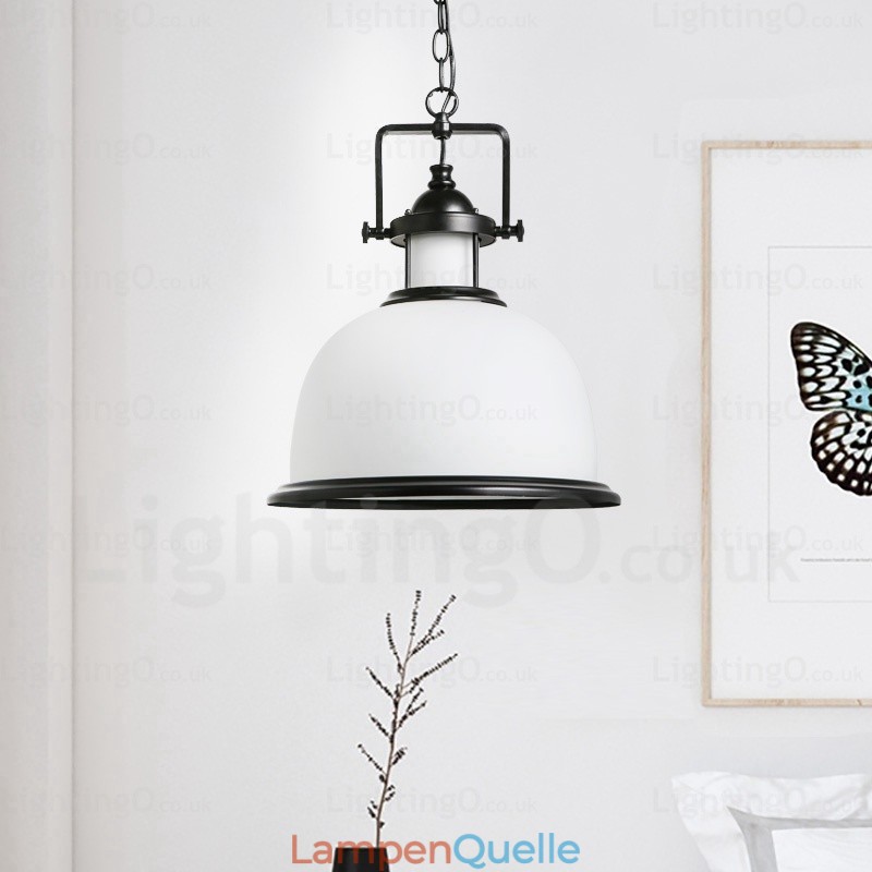 1-flammige Hängeleuchte im Landhausstil mit Glasschirm