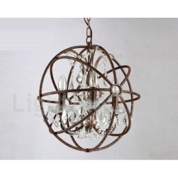 4 Licht Durchmesser 40CM Vintage Kristall Globe Malerei Metall Kronleuchter Rostige Farbe Pendelleuchte