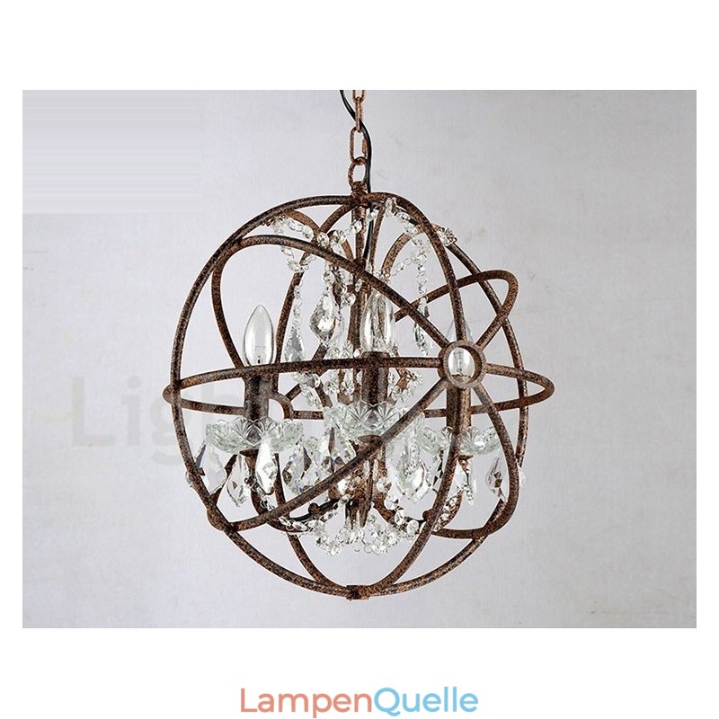 4 Licht Durchmesser 40CM Vintage Kristall Globe Malerei Metall Kronleuchter Rostige Farbe Pendelleuchte