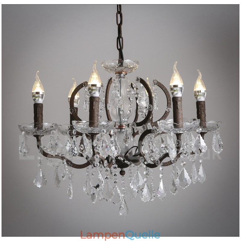 6 Licht Durchmesser 60CM Vintage Kristall Malerei Metall Kronleuchter Rostig Eisen Farbe Pendelleuchte