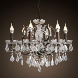 6 Licht Durchmesser 60CM Vintage Kristall Malerei Metall Kronleuchter Rostig Eisen Farbe Pendelleuchte