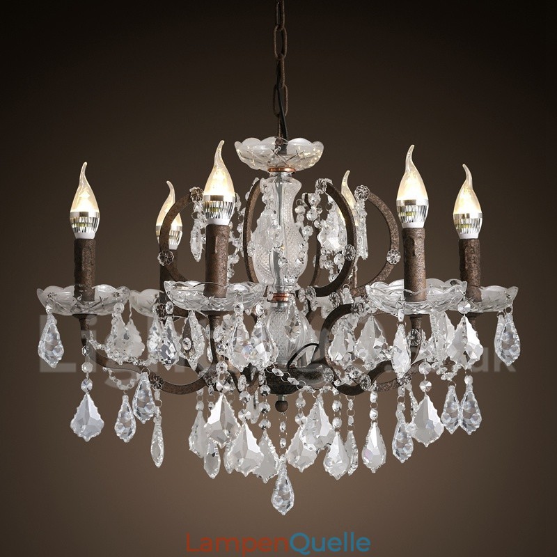 6 Licht Durchmesser 60CM Vintage Kristall Malerei Metall Kronleuchter Rostig Eisen Farbe Pendelleuchte