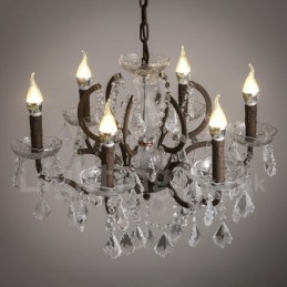 6 Licht Durchmesser 60CM Vintage Kristall Malerei Metall Kronleuchter Rostig Eisen Farbe Pendelleuchte
