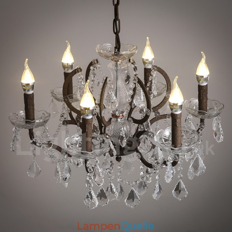 6 Licht Durchmesser 60CM Vintage Kristall Malerei Metall Kronleuchter Rostig Eisen Farbe Pendelleuchte