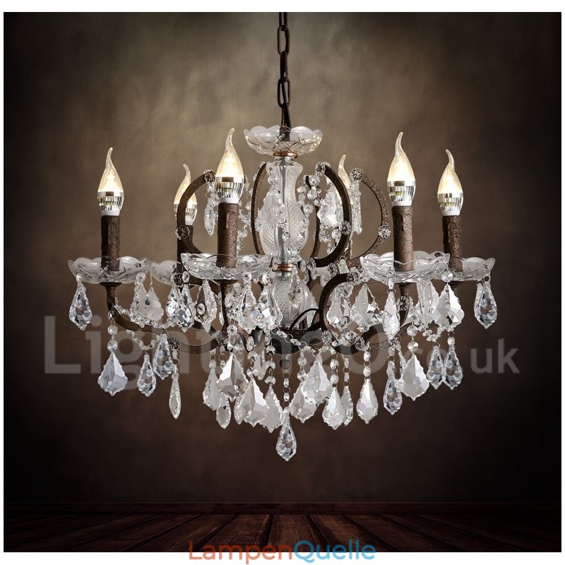 6 Licht Durchmesser 60CM Vintage Kristall Malerei Metall Kronleuchter Rostig Eisen Farbe Pendelleuchte