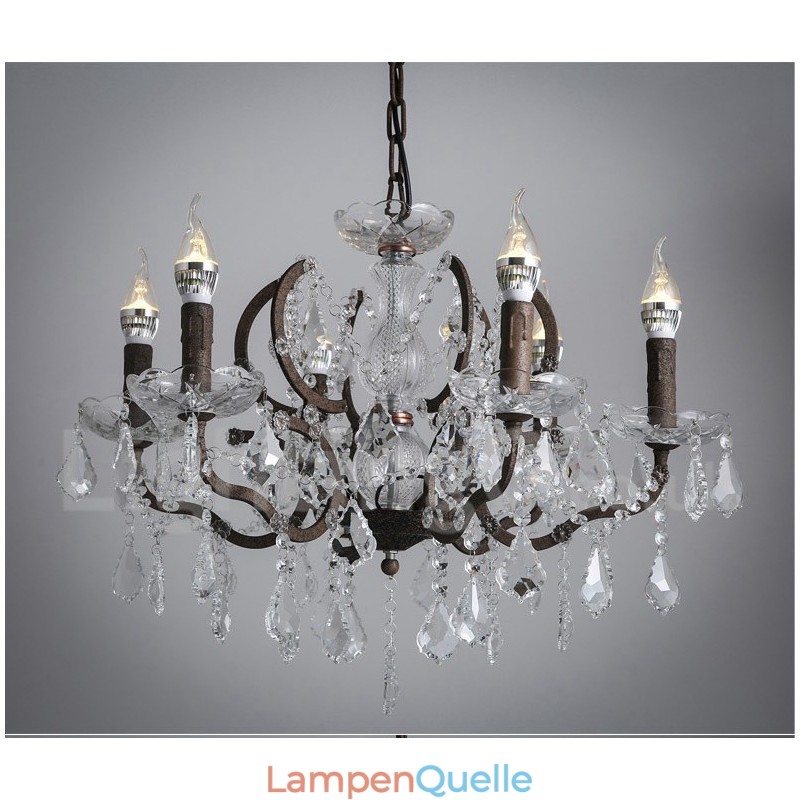 6 Licht Durchmesser 60CM Vintage Kristall Malerei Metall Kronleuchter Rostig Eisen Farbe Pendelleuchte