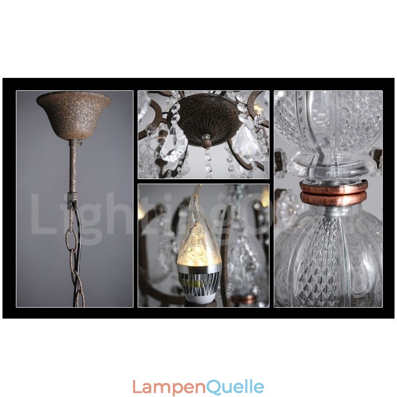 6 Licht Durchmesser 60CM Vintage Kristall Malerei Metall Kronleuchter Rostig Eisen Farbe Pendelleuchte