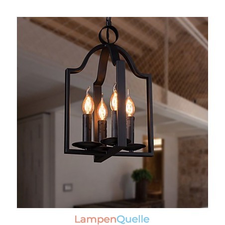 4-flammige Pendelleuchte im Vintage-Stil mit minimalistischer Eisenmalerei 4-flammige Pendelleuchte im Vintage-Stil mit minimalistischer Eisenmalerei