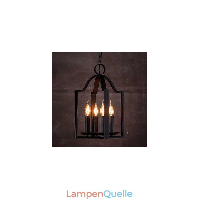 4-flammige Pendelleuchte im Vintage-Stil mit minimalistischer Eisenmalerei