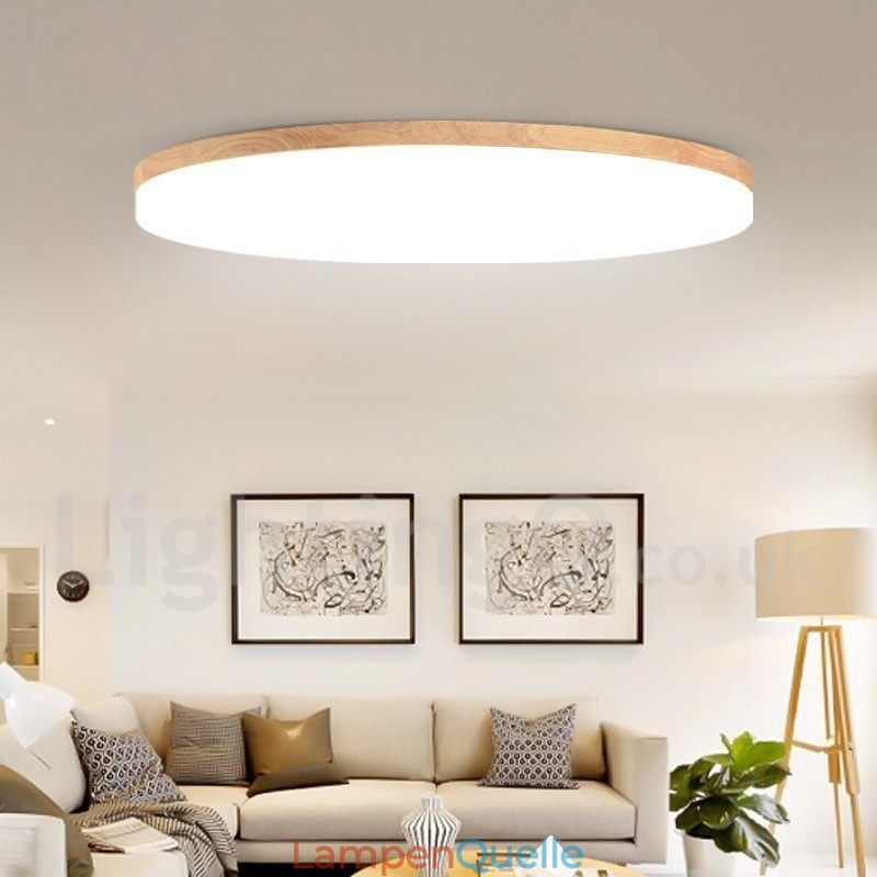 Nordische runde Deckenlampe, einfache, moderne Massivholzlampe, ultradünne Deckenlampe