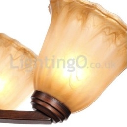 Rustikaler Kronleuchter mit 6 Glühbirnen, Glaslampenschirm, Edelstahl