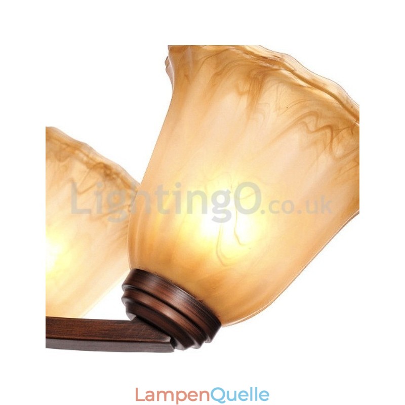 Rustikaler Kronleuchter mit 6 Glühbirnen, Glaslampenschirm, Edelstahl