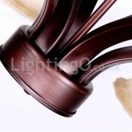 Rustikaler Kronleuchter mit 6 Glühbirnen, Glaslampenschirm, Edelstahl