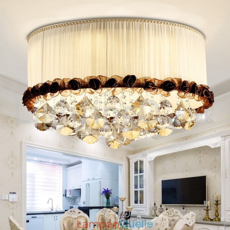 Zeitgenössische moderne 50CM Runde Flush Mount Kristall Deckenleuchten Stoff Schatten