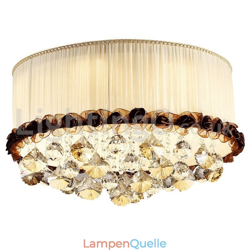Zeitgenössische moderne 50CM Runde Flush Mount Kristall Deckenleuchten Stoff Schatten